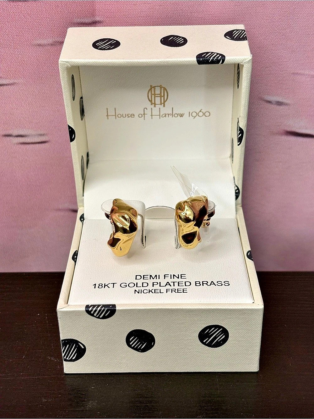 House of Harlow 1960 18kk Gold plated brass hoop Earrings. New in box.
